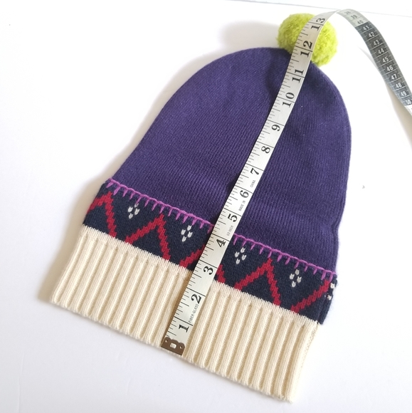 Burberry Cashmere Wool Pom Pom Beanie Purple Multicolor - Picture 9 of 9